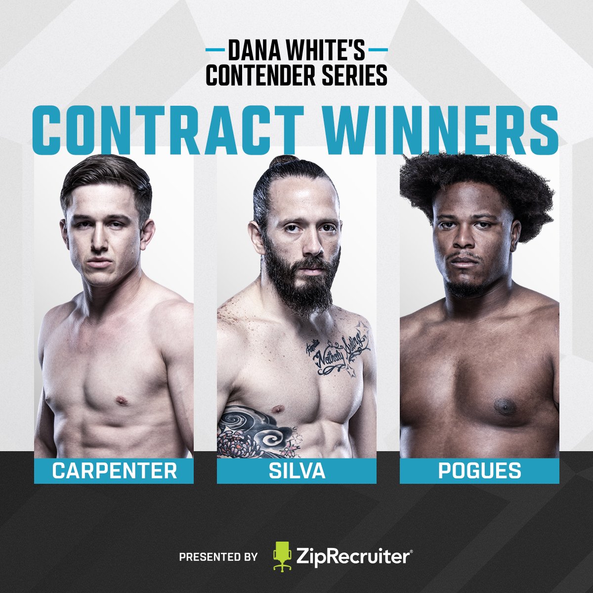 Congrats to tonight's contract winners Clayton Carpenter, Erik Silva, &amp; <a href="/MMAs_Finest/">Jamal Pogues</a> 👏

[ B2YB <a href="/ZipRecruiter/">ZipRecruiter</a> | #DWCS ]