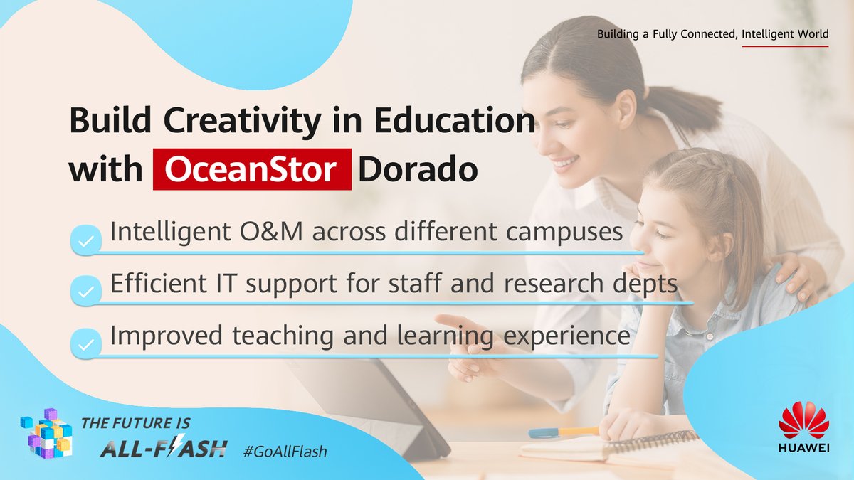IT_Huawei's tweet photo. Education shapes the future of a nation. #Huawei #OceanStorDorado all-flash storage, equipped with advanced functions, helps deliver quality #education. Learn more: https://t.co/0h2RsUY8fQ #GoAllFlash #FutureIsAllFlash https://t.co/bZLjl97mPx