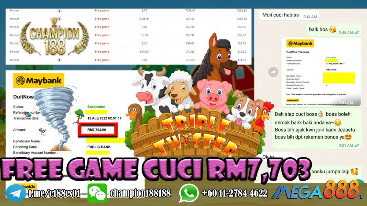 CHAMPION1884's tweet photo. CHAMPION188 MALAYSIA ONLINE CASINO

Member Champion188 Dpt Free Game Siap Cuci RM7,703.00‼️Mega888 Twister Ong Hari ini!🎉Pilihan terbaik, Bayar Steady, Servis janji Puas hati😘!  Jom Spin skrg! 😍 Selamat cuba hari ini! 🎰

📍Tips Game :
🎰 Twister 🎰 Panther Moon 🎰 Agent51 https://t.co/Me2TpgUJSk