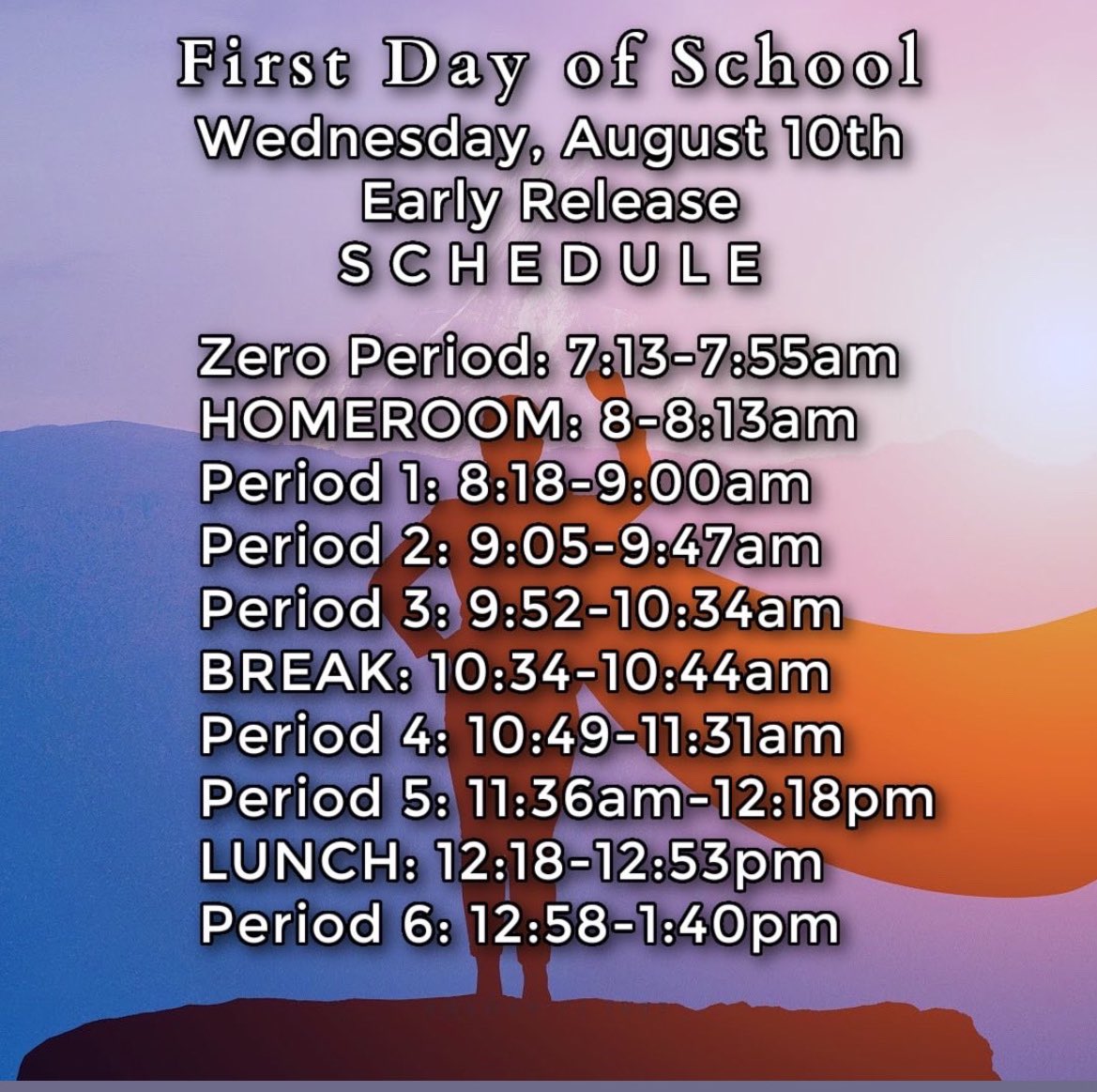 First day of school schedule! #royaloakrunners #royaloakmscousd #charteroakunifiedisAMAZING
