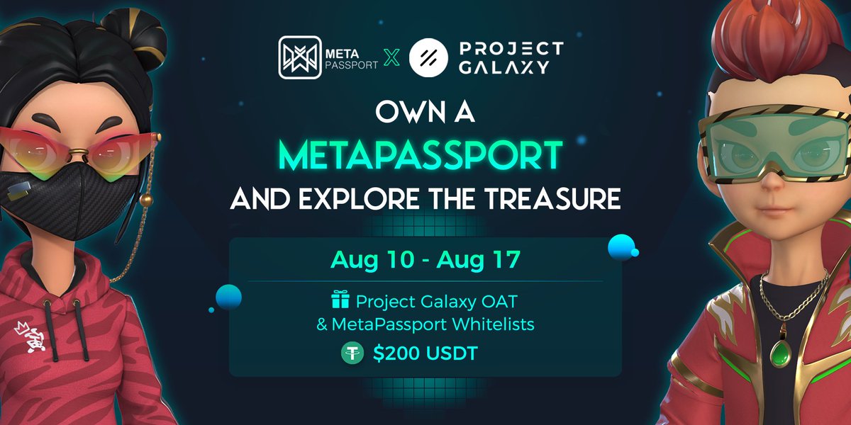 Meta_Passport's tweet image. 🎉 MetaPassport's first-ever campaign powered by @ProjectGalaxyHQ just launched!

👉 Complete the Gleam tasks to claim a free MetaPlayer Galaxy #OAT: gleam.io/LIPHs/metapass…

🎁 Like, RT &amp;amp; Tag 3 friends to win 3 #MetaPasspot Free Mint.

#Web3 #Gamefi #Metaverse