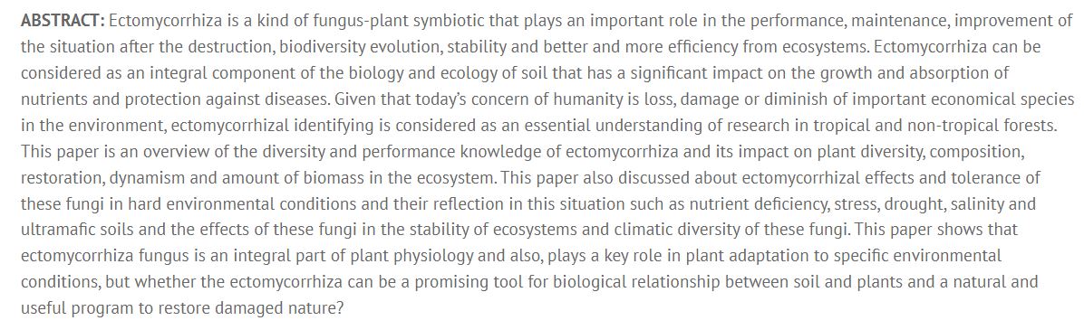 Review of Application and Importance of Ectomycorrhiza Fungi and their Role in the Stability of Ecosystems
biotech-asia.org/?p=5112>
#Soilbiology #mycorrhiza #environmentalstresses #ultramafic #Nanoparticles #Science #NanoScience #technology #Biology  #Bionanotechnology