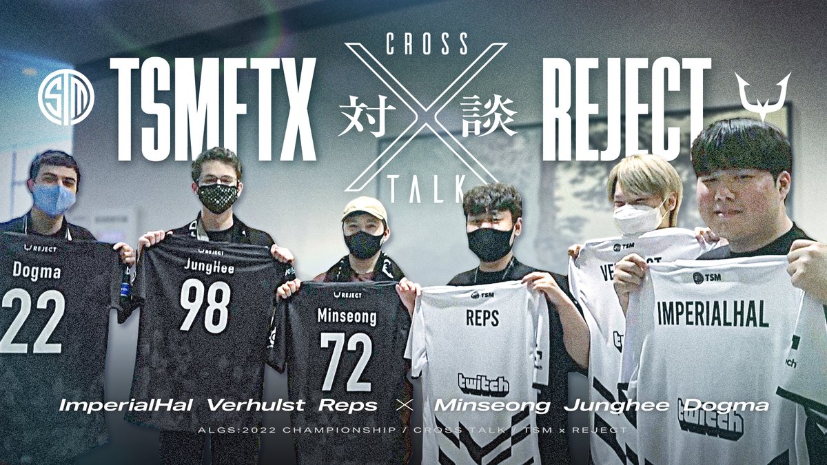 APEXトッププロ対談】 “世界最高峰チーム” TSM FTXとREJECTの豪華対談 !! @ ALGS Championship 2022  Special thanks to @TSM @TSM_JP 📺Full version https://t.co/zGAjhRw9QO  ぜひご覧ください！! #ALGS #APEX #RCWIN