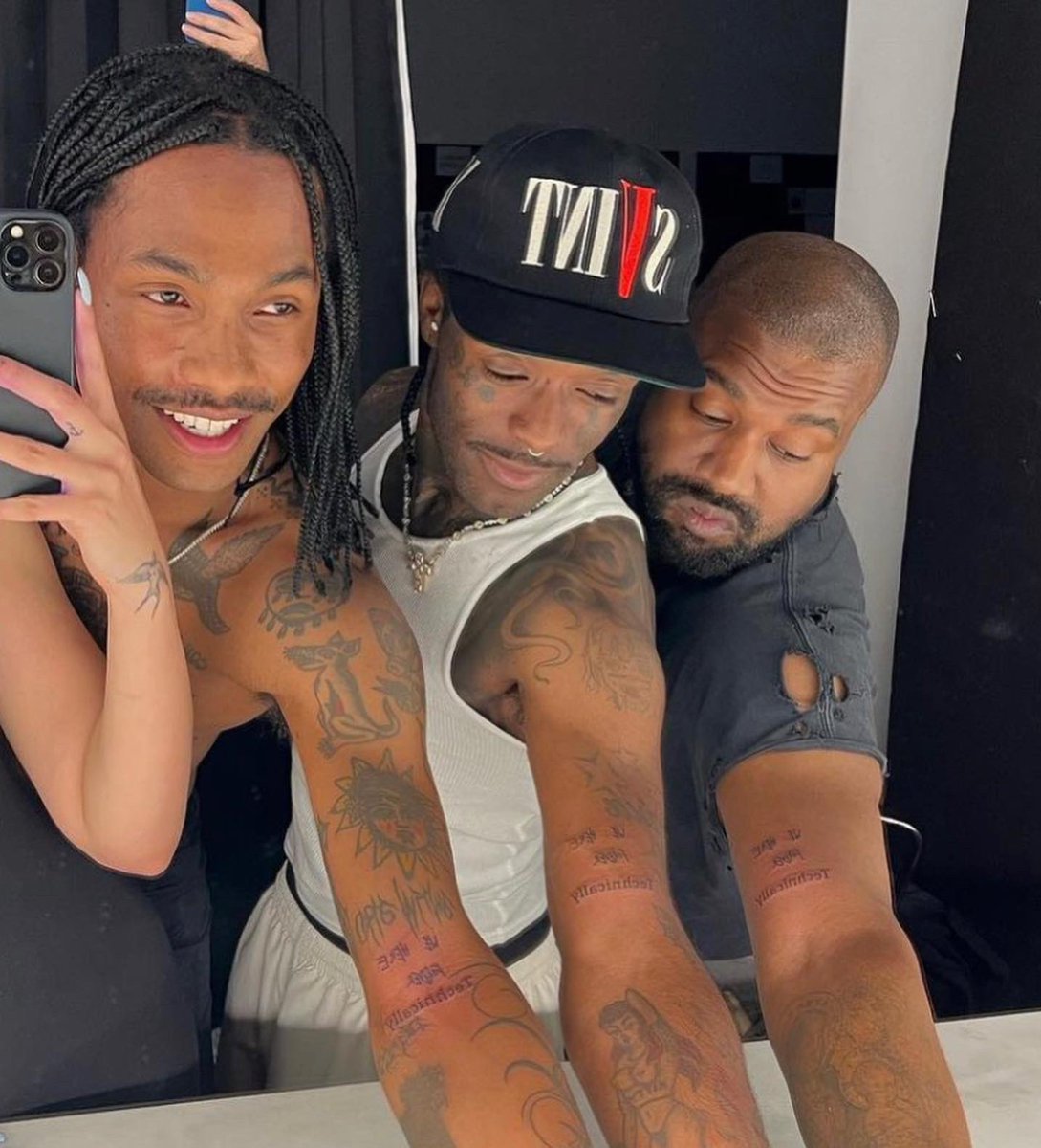 aplasticplant's tweet image. steve lacy, lil uzi vert, and ye get matching tattoos