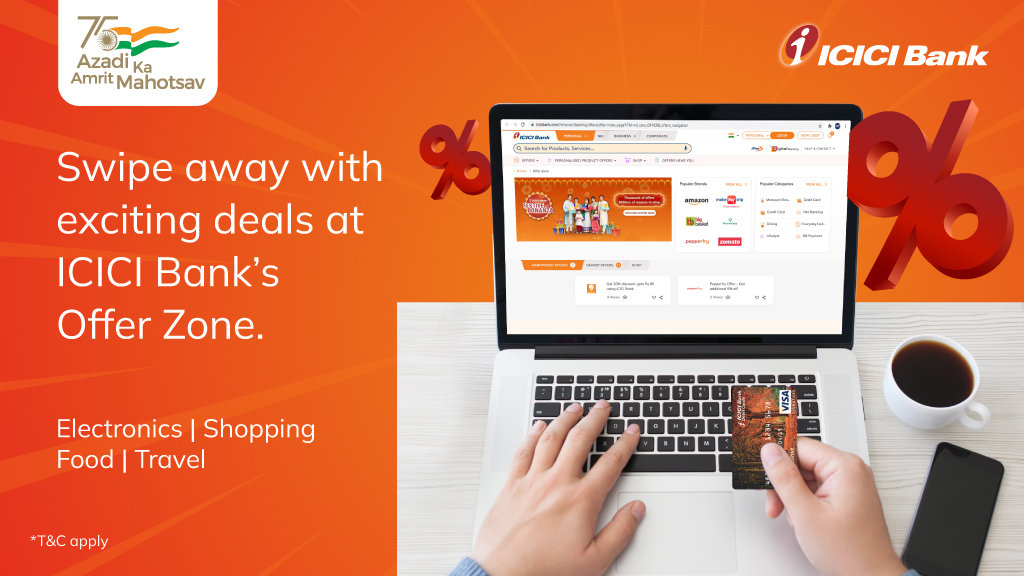 ICICIBank's tweet photo. Now, shop till you drop with irresistible #offers at #ICICIBank Offer Zone, across categories including apparel, travel, food, electronics and more.
Visit Offer Zone here: https://t.co/qfh82LCsNC https://t.co/EOodnLtz25