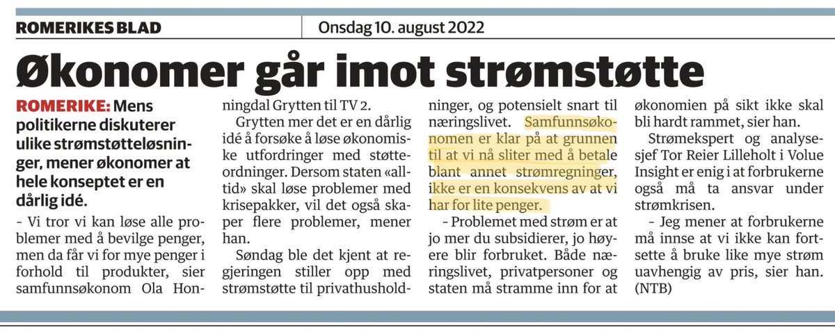 lisafroyland's tweet photo. Det økonomene sier!
#strømstøtte #strømkrise https://t.co/NWVLQBdVqe