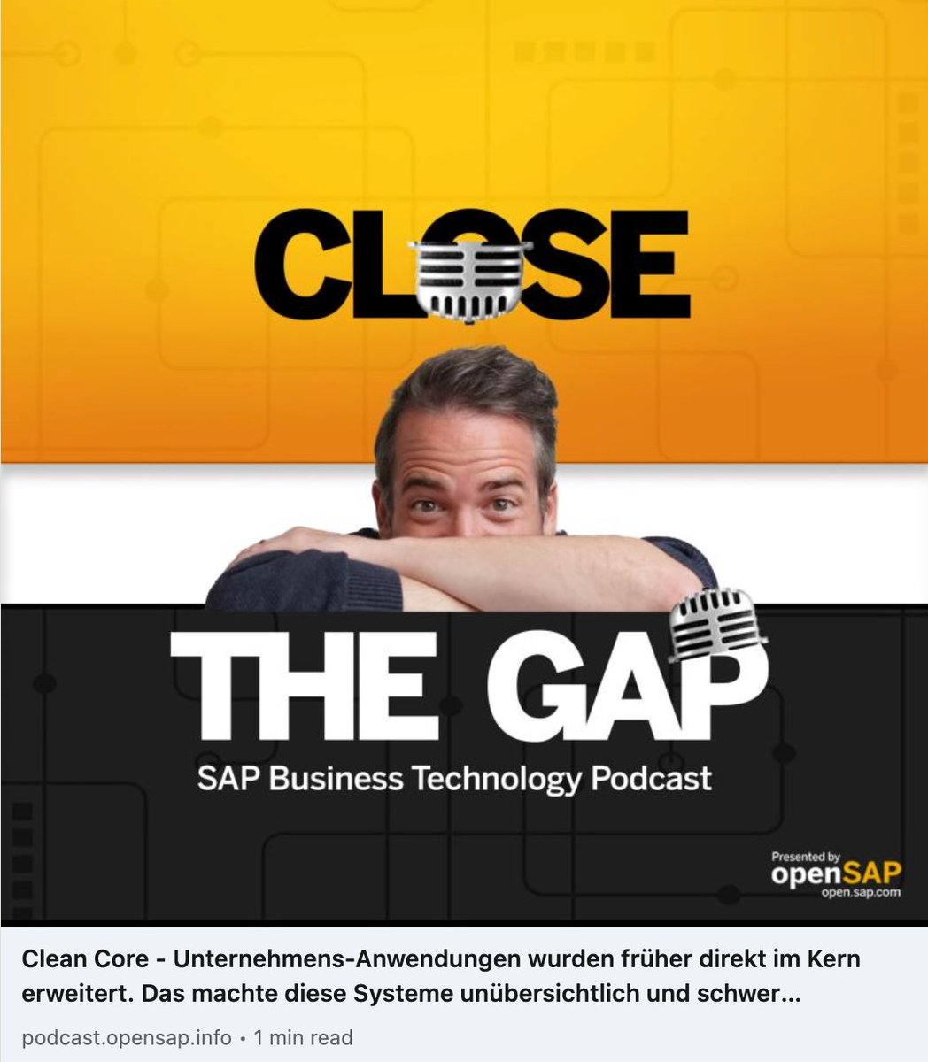 Christian Michel (@cwmichel) on Twitter photo Die neue Folge 🎙Close the Gap noch nicht gehört?
Schnell nachholen!
Ich spreche mit dem fantastischen Experten Maximilian Krcmar von <a href="/cbs_consultants/">cbs Corporate Business Solutions</a> über #cleancore #development für #S4HANA.
#sapbtp #sap
podcast.opensap.info/close-the-gap/… Die neue Folge 🎙Close the Gap noch nicht gehört?
Schnell nachholen!
Ich spreche mit dem fantastischen Experten Maximilian Krcmar von <a href="/cbs_consultants/">cbs Corporate Business Solutions</a> über #cleancore #development für #S4HANA.
#sapbtp #sap
podcast.opensap.info/close-the-gap/…