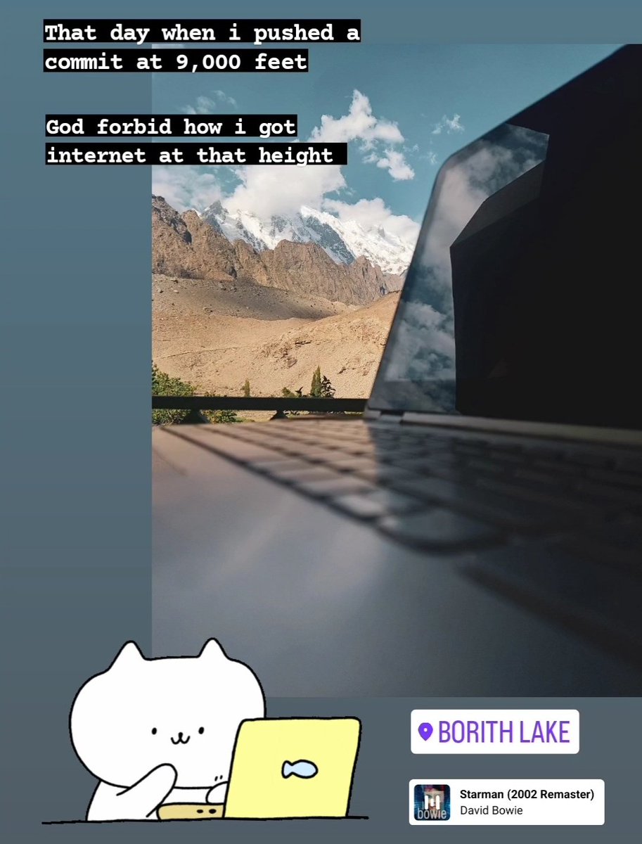 acecornball's tweet photo. #100daysofcode 
I pushed a commit at 9,000 feet ....
.
Day : 65/100
.
.
i planned this little stunt, and opt for a   the keys were ice cold to touch but coding for 2 hrs amng of 3 glaciers was a whole other experience.

 #coding #experience #glaciers #passu #borith #northern https://t.co/Bvm2klfCMO