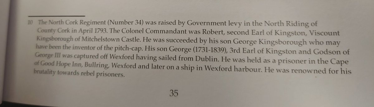Tomhennessy20's tweet photo. I found this in a book on the 1798 rebellion. The 'North Cork Militia' and the man who ' may' have invented the pitch cap a ' George Kingsbourough' of Mitchelstown. https://t.co/hHSY4Sk61M