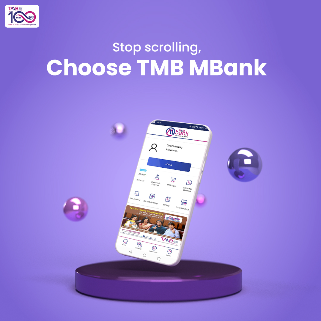 TMBank_Ltd's tweet photo. With TMB MBank in your mobile you have an ultimate banking experience with you. With booking flights to paying bills, everything under a single app.
Download TMB MBank App today.
Play store
https://t.co/0QHyBhbKnf
App store
https://t.co/E3u4vckq35
#TMB
#TMBMBank
#TMBUPI https://t.co/nQIXxft4vC