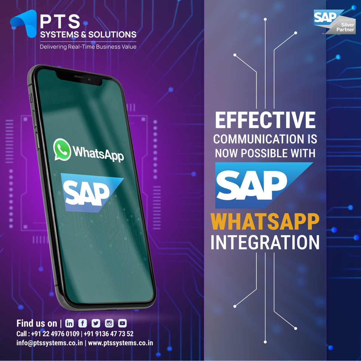 PtsSystems's tweet image. Make Life 𝐒𝐈𝐌𝐏𝐋𝐄𝐑 and 𝐁𝐄𝐓𝐓𝐄𝐑 with our 𝐒𝐀𝐏 𝐚𝐝𝐝-𝐨𝐧 #𝐖𝐡𝐚𝐭𝐬𝐀𝐩𝐩𝐈𝐧𝐭𝐞𝐠𝐫𝐚𝐭𝐢𝐨𝐧.
𝗖𝗮𝗹𝗹 𝘂𝘀 𝘁𝗼𝗱𝗮𝘆 𝘁𝗼 𝗴𝗲𝘁 𝗮 𝗾𝘂𝗼𝘁𝗲 𝗳𝗼𝗿 𝗼𝘂𝗿 𝗪𝗛𝗔𝗧𝗦𝗔𝗣𝗣 𝗔𝗗𝗗-𝗢𝗡 𝘀𝗲𝗿𝘃𝗶𝗰𝗲𝘀!
ptssystems.co.in

#sapservice #Communication