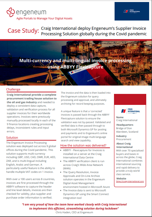 Engeneum clients Craig International Ltd deployed Engeneum’s #SupplierInvoiceProcessing Solution with multi-currency &amp; multi-lingual invoice processing using <a href="/ABBYY_Software/">ABBYY</a> Flexicapture! 🙌.  Read the full case study here 👉  engeneum.com/case-studies