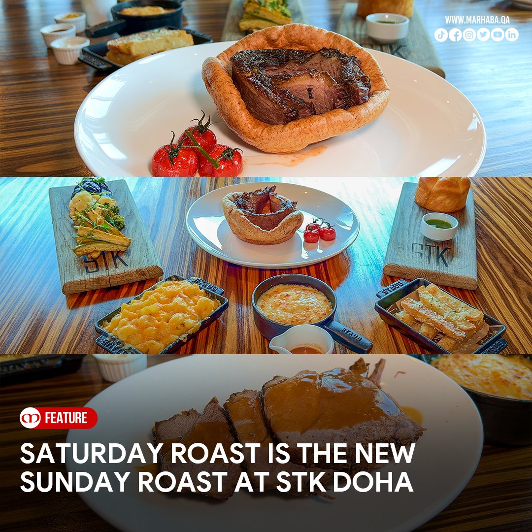 MarhabaQatar's tweet photo. Gather with friends & family to enjoy a leisurely Saturday Roast at @RitzCarlton Doha!
#STKDoha offers a family style British Roast with Spiced Brisket or USDA Prime Ribeye with all the trimmings & dessert.
Check out our full review here: https://t.co/L02BepBURo
#MarhabaQatar https://t.co/2W7ycoPWkY