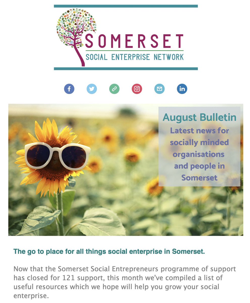 Our latest bulletin for socially minded organisations & people in #Somerset should be in your inbox if you’re signed up. There’s news, info on the latest grants & funding, a great section on free resources for #socialenterprises, support links for #businessrecovery & more!