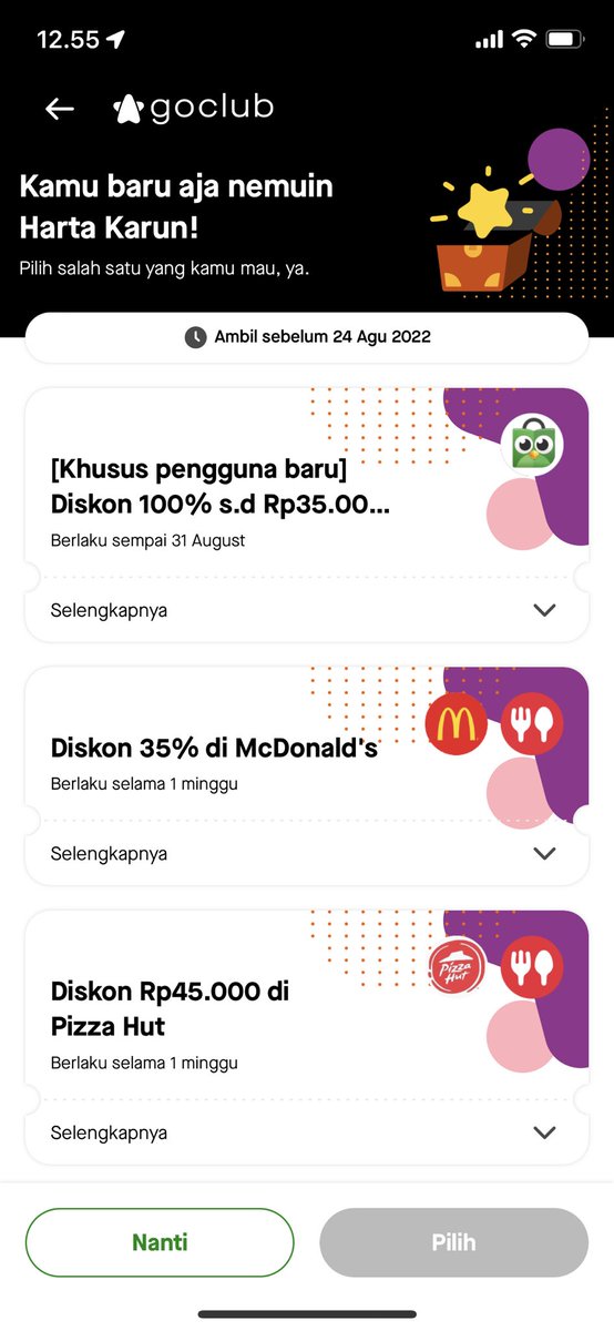 ayperdana's tweet photo. sekarang model reward nya begini @gojekindonesia ? bagusan yg lama, diskon bisa buat semua gofood. klo begini males deh pake gofood lg. mending grab aja promonya lebih adil https://t.co/tMinXmtofz