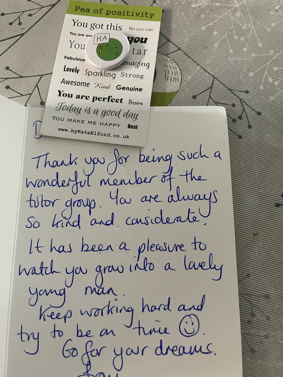 Just found this in almost year 11 son’s room. What a wonderful teacher to take the time to notice and celebrate attributes other than academic.