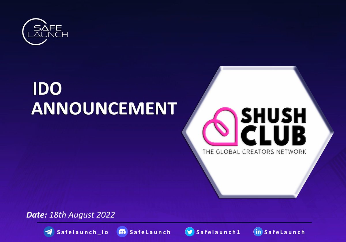 Safelaunch (@safelaunch1) on Twitter photo 🚨 @Shush_club is launching on <a href="/Safelaunch1/">Safelaunch</a> 🚨
🪄 #ShushClub is a premium online content creator platform.✅
✨ Gleam Contest: gleam.io/htFZ9/safelaun…
🗓️ #IDO: August 18th, 1:00 PM UTC on #Safelaunch
💷 Listing: in 15 days 😉
Participate here 👉 safelaunch.io/deals/launch-p… 🚨 @Shush_club is launching on <a href="/Safelaunch1/">Safelaunch</a> 🚨
🪄 #ShushClub is a premium online content creator platform.✅
✨ Gleam Contest: gleam.io/htFZ9/safelaun…
🗓️ #IDO: August 18th, 1:00 PM UTC on #Safelaunch
💷 Listing: in 15 days 😉
Participate here 👉 safelaunch.io/deals/launch-p…