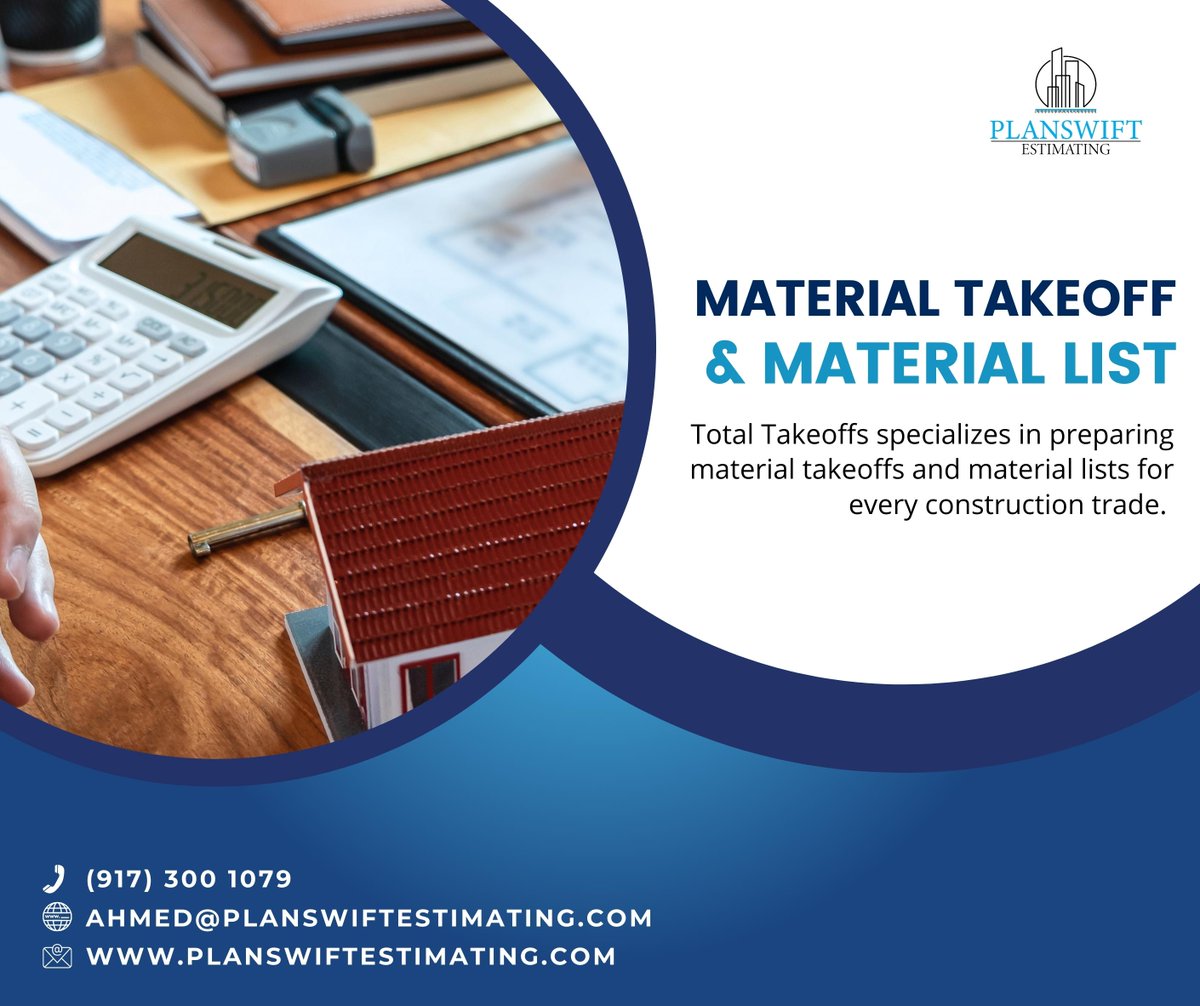 PlanSEstimating's tweet image. Total Takeoffs specializes in preparing material takeoffs and material lists for every construction trade. 
Email: ahmed@planswiftestimating.com
Phone: +1 917 300 1079
.
.
.
#estimating #construction #estimator #billsofquantities #builders #restoration #surveying