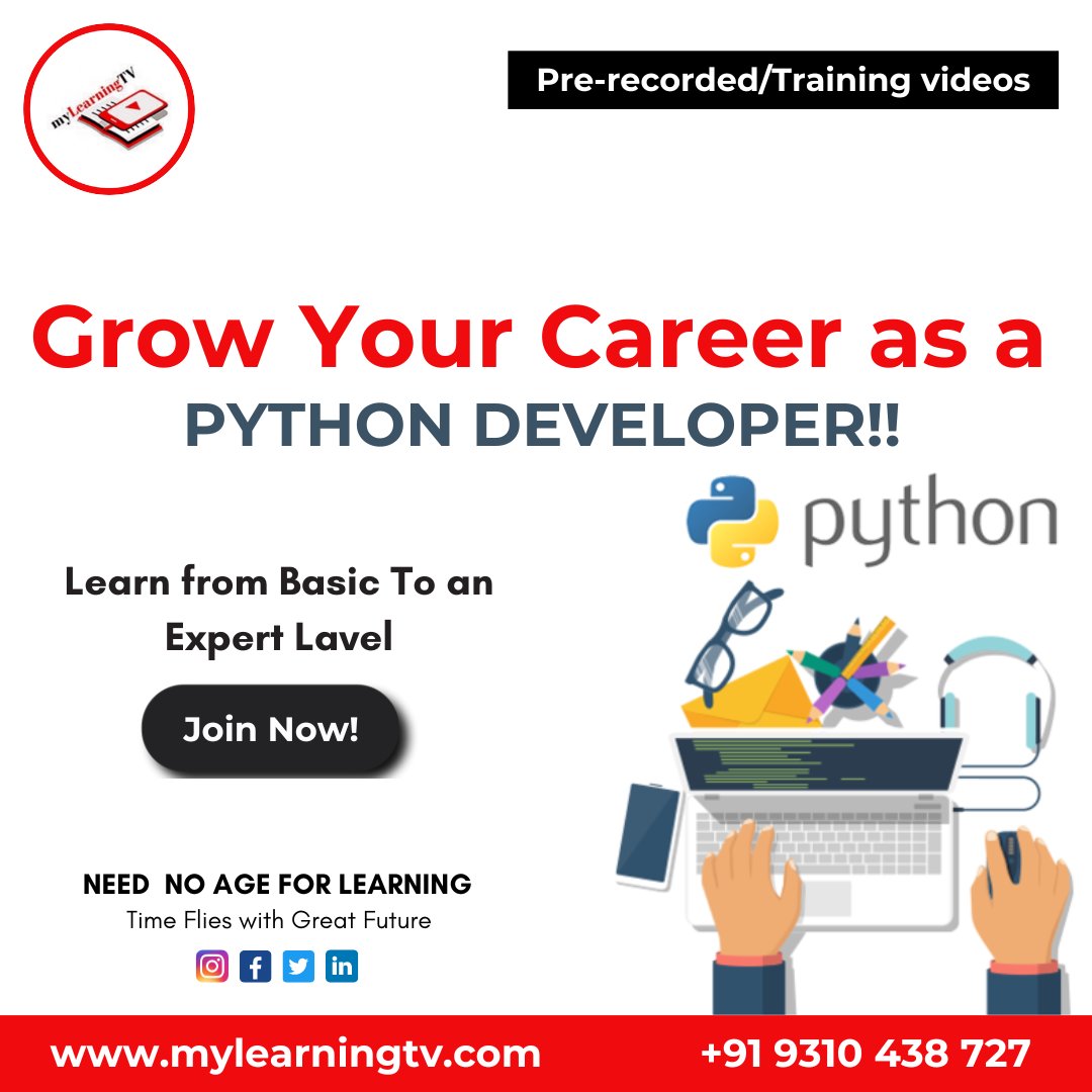 MyLearningTV's tweet image. With My Learning TV, you can learn Python programming skills in a cost-efficient and flexible manner. Our e-learning platform offers Python certificate courses online.
Visit here - mylearningtv.com
Follow us MyLearningTV
#pythonprogramming #joinpython #pythoncourses