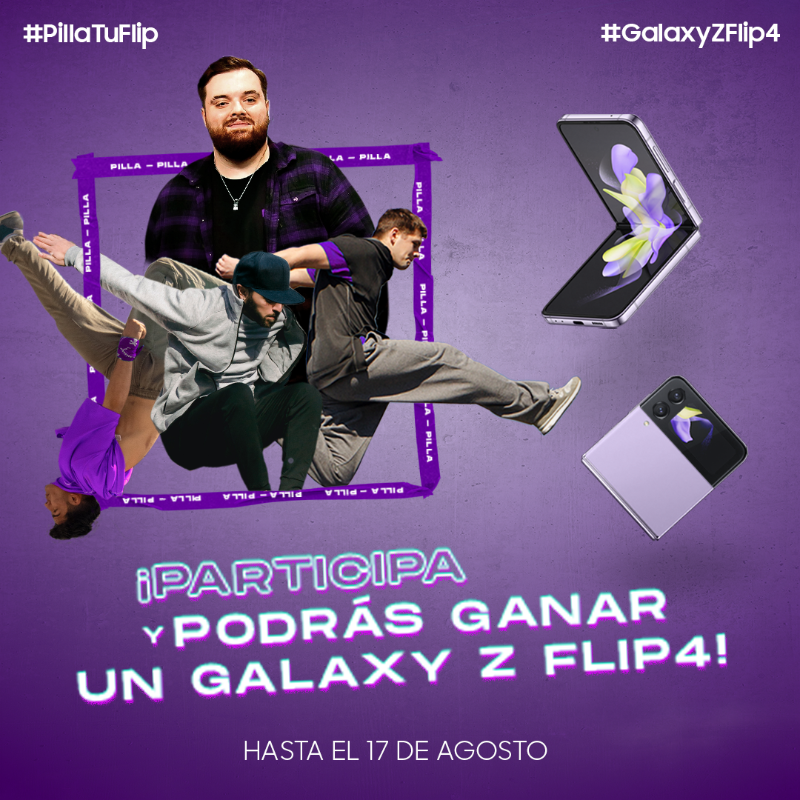 CONCURSAZO ✖ #SamsungUnpacked ➕ #SamsungXIbai

¿Qué característica es la que más te gusta del nuevo Flip4?

Participa así:
💜 Contesta a la pregunta usando #PillaTuFlip y #GalaxyZFlip4
👨‍👩‍👧‍👦 Menciona a un amigo
💌 RT a este post 
🤞🏼 ¡Seguirnos!