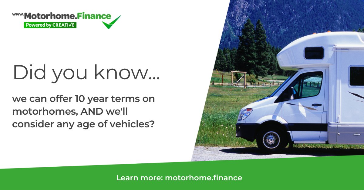 CreativeMhome's tweet photo. At https://t.co/yKBRGyQCAl, we offer you a whole range of options to secure your ideal motorhome!

This includes...
🟢  Financing terms of up to 1️0️ years
🟢  Any age of vehicle
🟢  And so much more!

Get a quote today:
🤙 0330 175 5791
📧 sales@motorhome.finance https://t.co/DSoKI0Wi7y