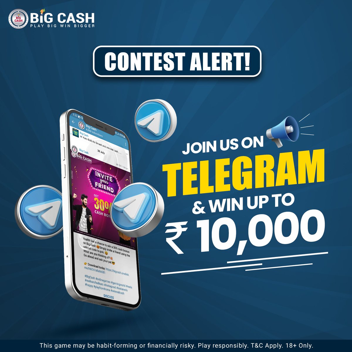 BigCash_Live's tweet photo. New Update About the Contest 🏆
Contest is ending on 18th August 2022.😊
Result will be declared on 20th August 2022.
Hurry Up!🤩
Get more likes on your photo.
Share it with your friends.
Invite them to join the channel.
#ContestAlert #JoinUsOnTelegram #Telegram #bigcash https://t.co/pASVnYmsDk