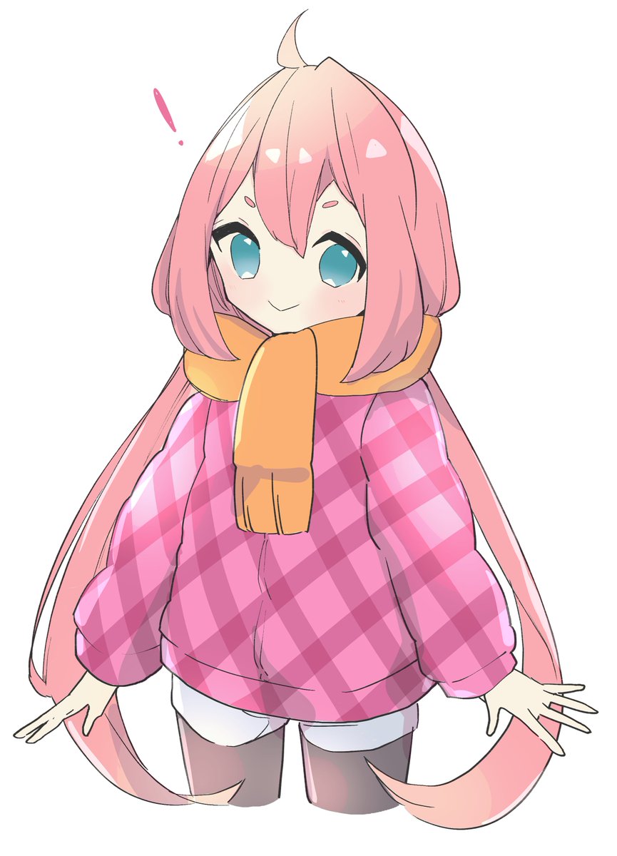 kagamihara nadeshiko 1girl solo orange scarf long hair pink hair white background pantyhose  illustration images