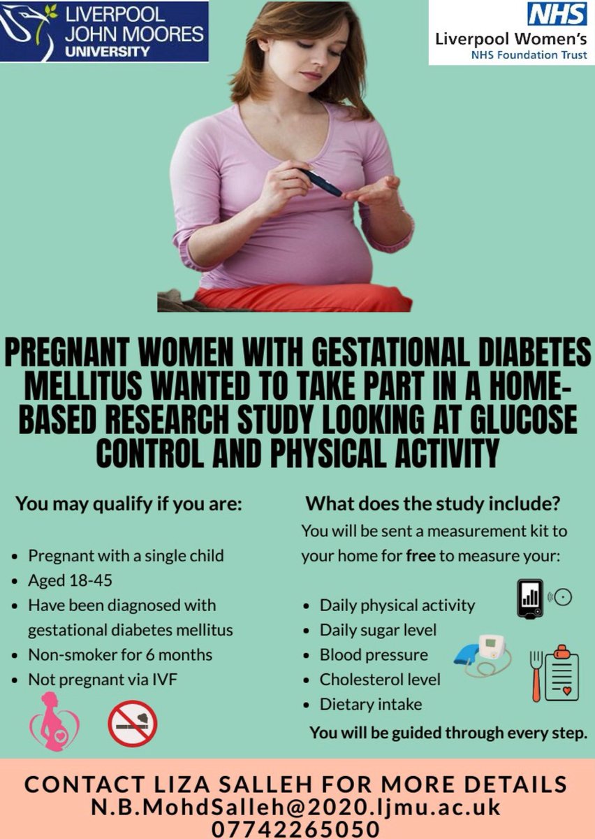 #participants needed for #pregnancy #studies looking at the relationship of daily #activity and #glucose levels. All kits will be send to you for free 😊 Need more details? pls contact me 😊 <a href="/LJMUResearch/">LJMUResearchSupport</a> <a href="/LJMU/">Liverpool John Moores University</a> <a href="/LWHPeople/">Liverpool Women's People Team</a> <a href="/NIHRtakepart/">Be Part of Research</a> <a href="/LiverpoolWomens/">Liverpool Women's University Hospital</a>
