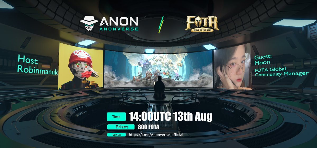 Anonverse | We're Hiring! (@anon_metaverse) on Twitter photo 🥳 We're about to have #AMA with <a href="/fightoftheages/">FOTA - Fight Of The Ages</a>🪁
⏰ 14:00UTC 13th Aug.
🎁 800 $FOTA
🏰 t.me/Anonverse_offi…
⛽️ Rule:
💡 Follow <a href="/fightoftheages/">FOTA - Fight Of The Ages</a> & <a href="/Anon_Metaverse/">Anonverse | We're Hiring!</a>
📽 Like❤️ RT⚙️ & TAG 3 friends♻️
🕹 Join AMA & Drop 1 question 🥳 We're about to have #AMA with <a href="/fightoftheages/">FOTA - Fight Of The Ages</a>🪁
⏰ 14:00UTC 13th Aug.
🎁 800 $FOTA
🏰 t.me/Anonverse_offi…
⛽️ Rule:
💡 Follow <a href="/fightoftheages/">FOTA - Fight Of The Ages</a> & <a href="/Anon_Metaverse/">Anonverse | We're Hiring!</a>
📽 Like❤️ RT⚙️ & TAG 3 friends♻️
🕹 Join AMA & Drop 1 question