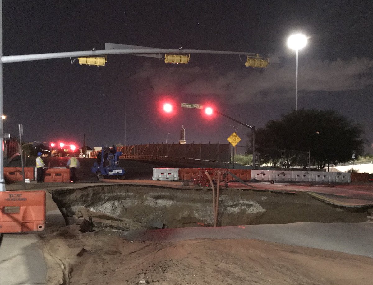 CBS4Photogs's tweet photo. A sinkhole on Yandell has the intersection of Gateway and Yandell closed. Please avoid. https://t.co/AmWxiXBROO