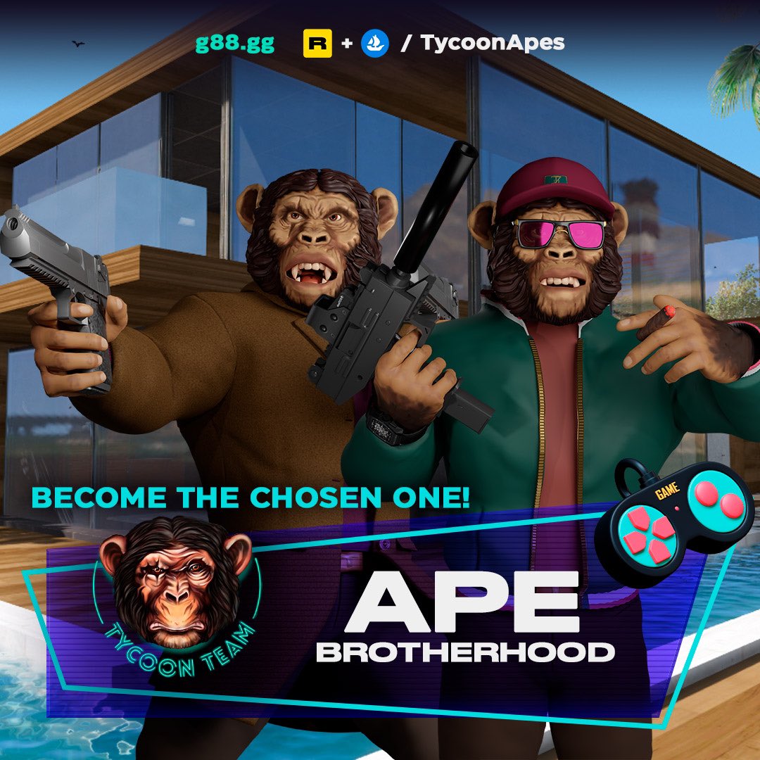 The Ape Brotherhood presents a unique opportunity to develop yourself in the digital realm. With reality becoming more and more subjective, why not invest in the future? Learn more on g88.gg… #cryptocurrency #nft #ethereum #tycoonteam