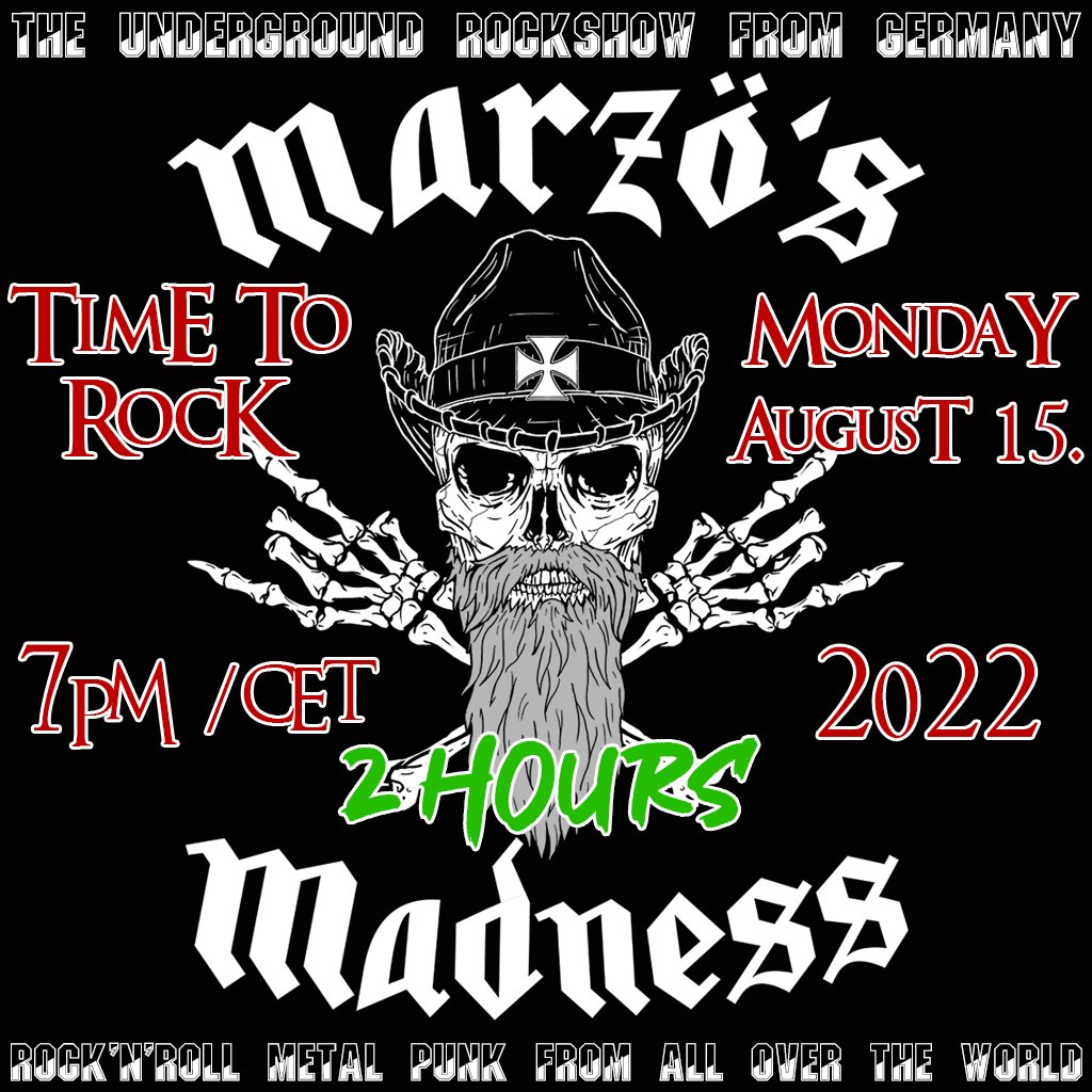 MarzosMadness's tweet photo. Marzo's Madness Rockshow Vol.51 [MONDAY, AUGUST 15th 2022 - 7 PM / CET] 
After a two-month break, the master of madness is back - https://t.co/MKscHZSGvT  #marzomccutter #marzosmadness #rockshow #radiomadness #hardrock #HeavyMetal #radio https://t.co/YaNfIAh2da
