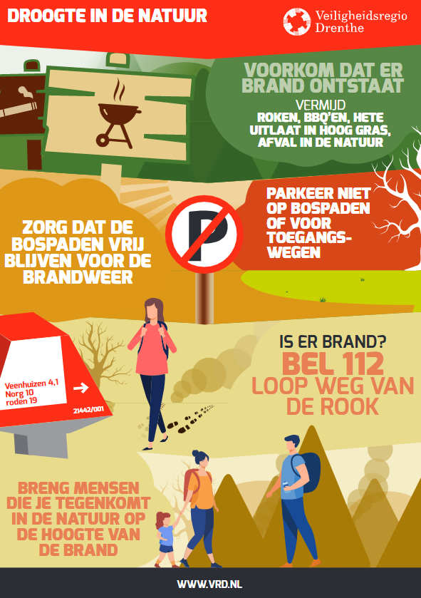 VRDrenthe's tweet photo. Door de aanhoudende #droogte is het risico op #natuurbranden op dit moment groot. De brandweer roept op om extra alert te zijn. Dat betekent geen vuur in of nabij de natuur. https://t.co/0e5D7SZD8R