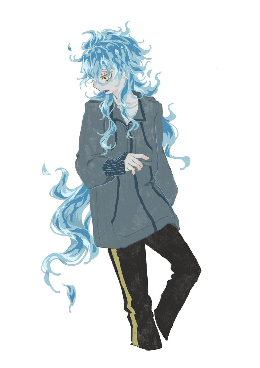 1boy male focus long hair full body headphones solo blue hair  illustration images