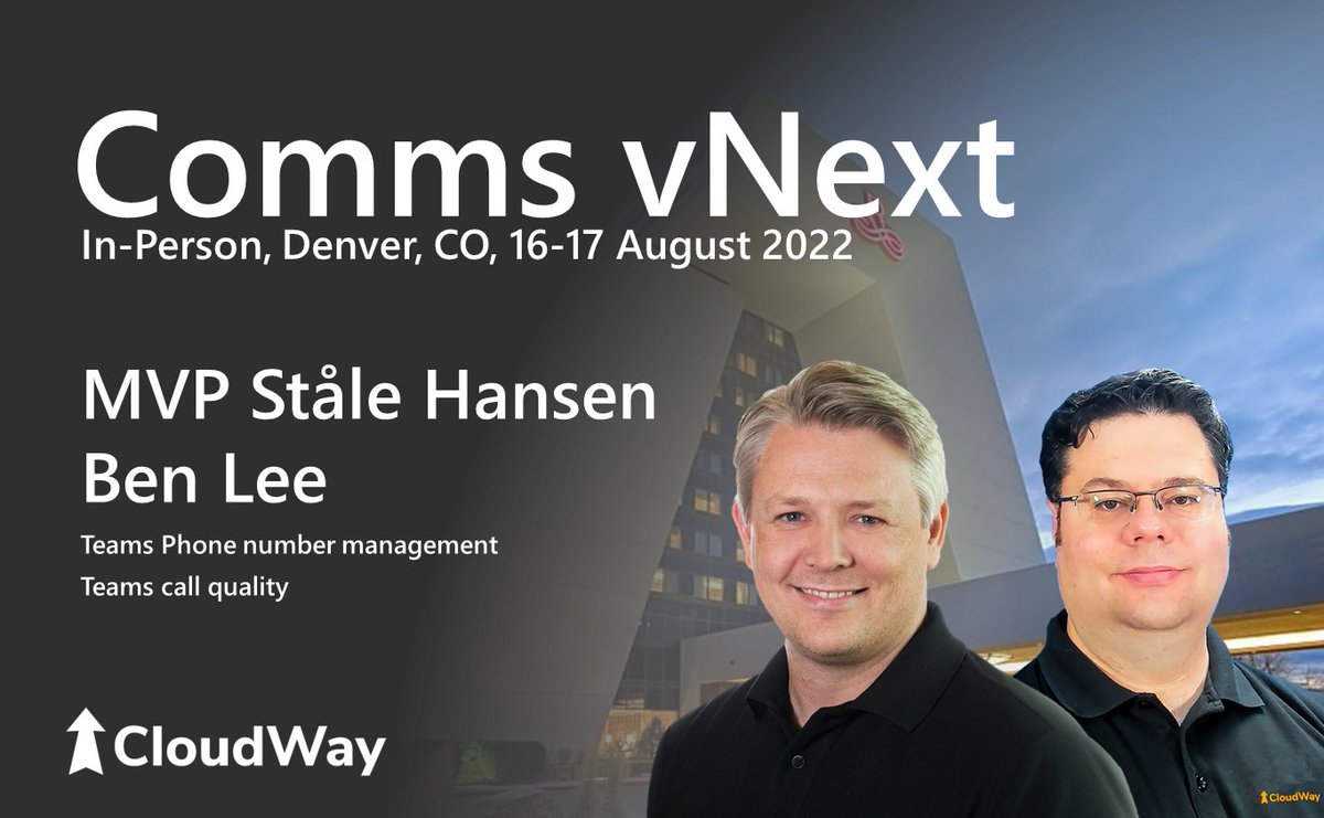 TeamCloudWay's tweet image. Next week, join our #MicrosoftTeams voice and call quality experts @Bibbleq and MVP @StaleHansen at #CommsvNext! Hit them up if you are there! cloudway.com/calendar-event…