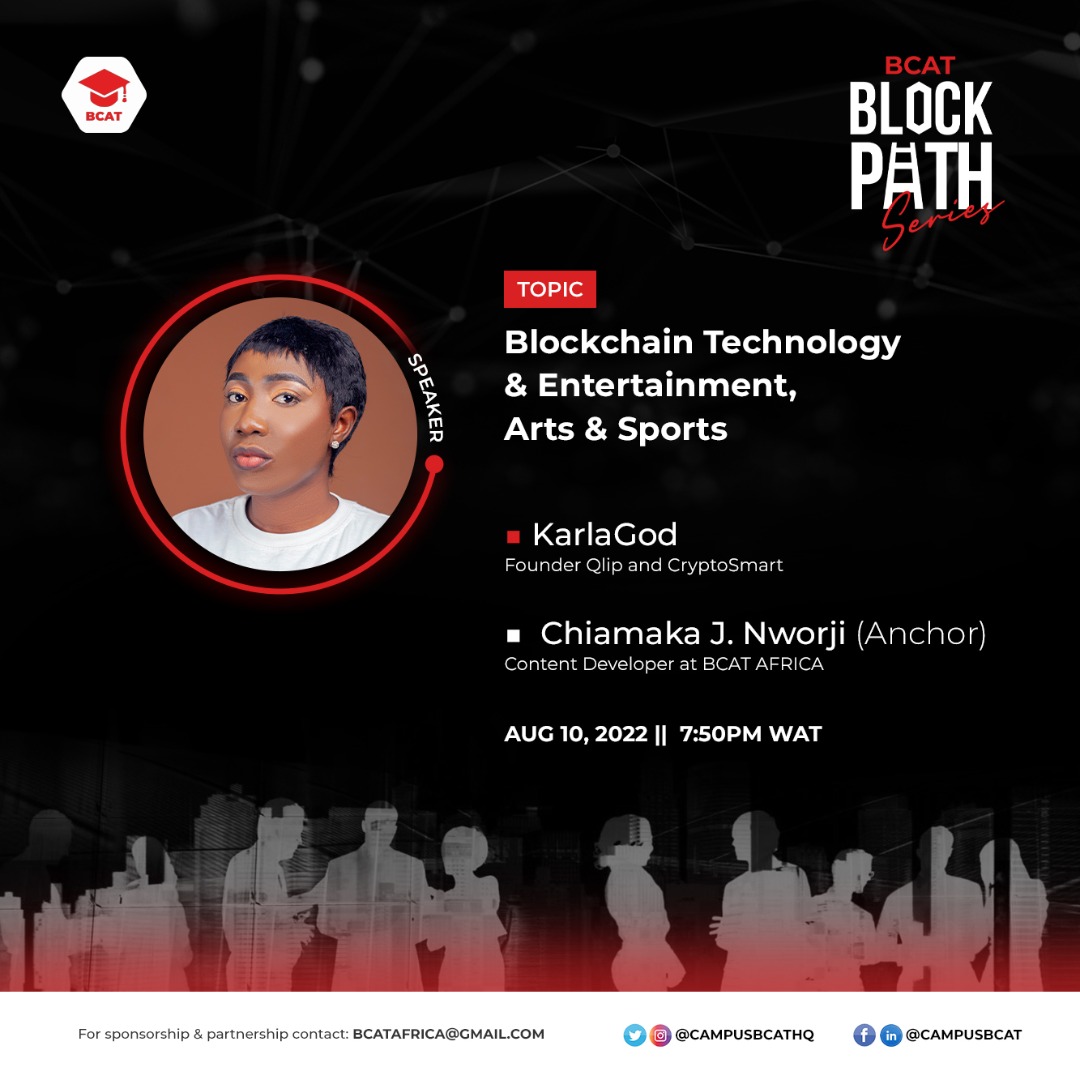 x.com/i/spaces/1mnxe…
Blockchain tech and Entertainment, Arts and sports.... 🥰.... 
@CampusbcatHQ
<a href="/_karlagod/">karlagod.eth || BizFi</a>

#BCATBlockPathsSeries #BCATAfrica #CampusBCAT #CampusBCATAfrica