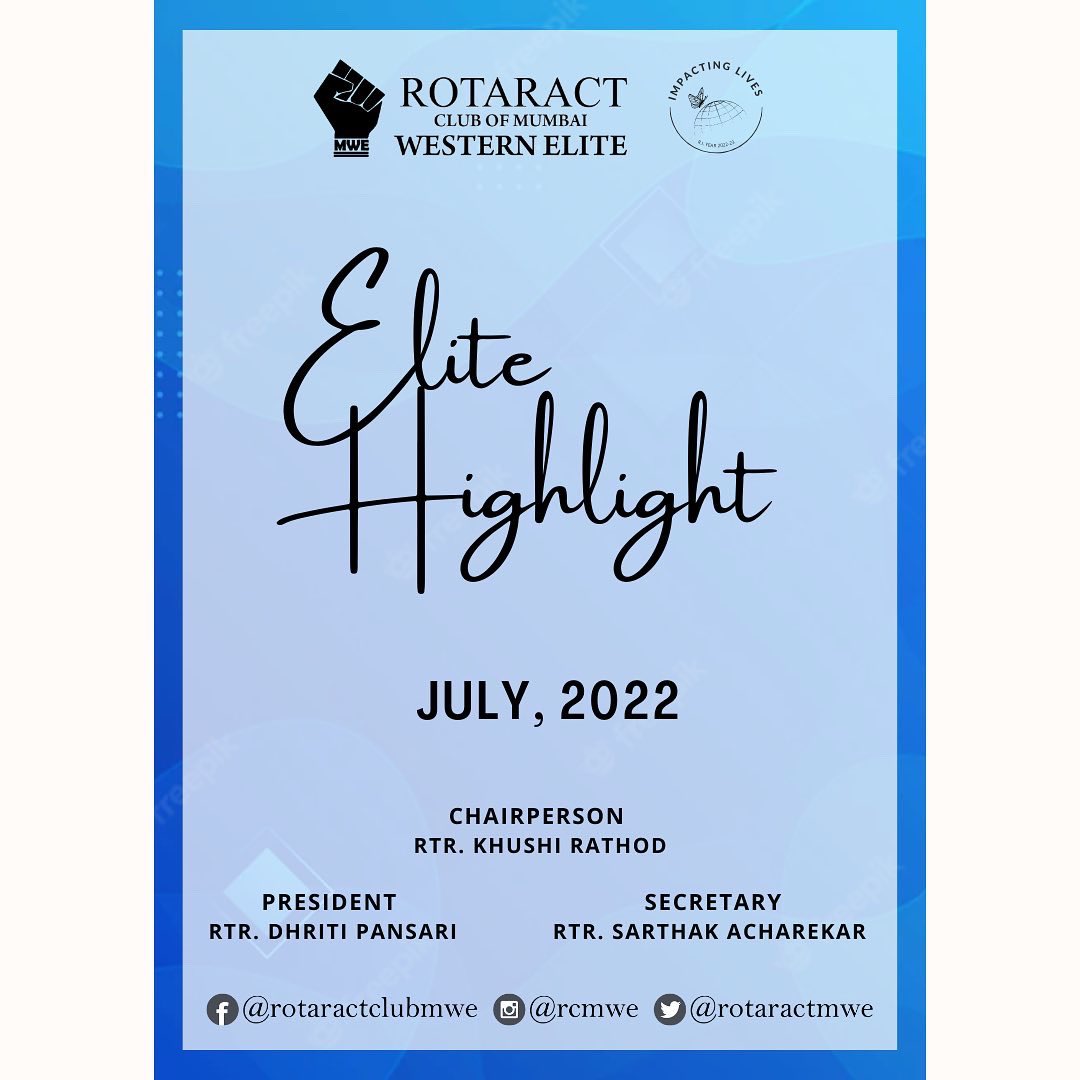 rotaract_mwe's tweet photo. Rotaract club of Mumbai Western Elite presents

✨ELITE HIGHLIGHT✨

It’s been an exciting and busy month for the team here at RCMWE. Take a look at our highlights from *July* to catch up with what we have been up to☺️ https://t.co/Q77LnijhIp