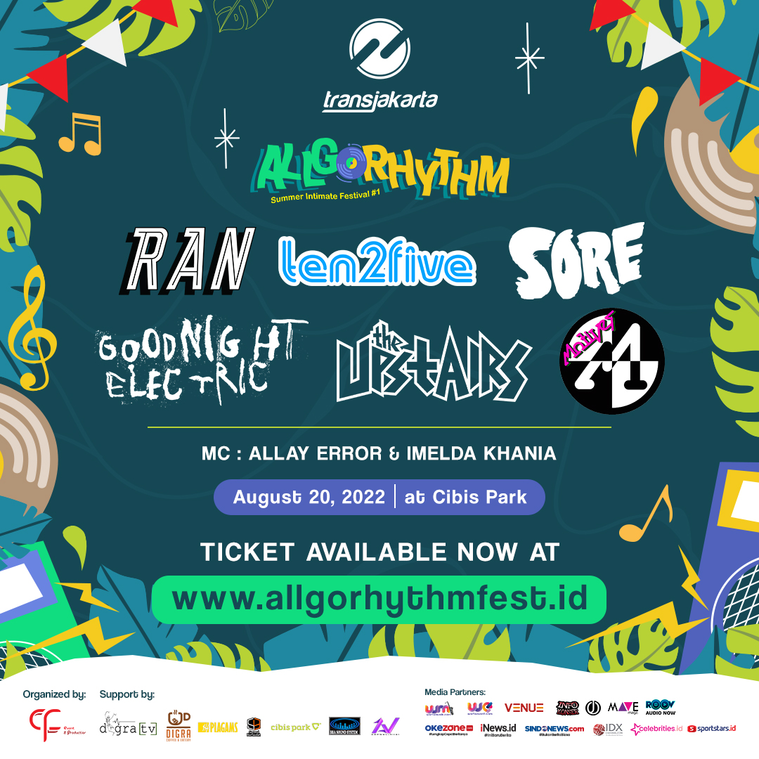 ROOVofficial's tweet photo. The line up of Allgorhythm Festival 2022!
and here's our line up artist: 

@ranforyourlife @ten2fiveband @goodnightelectric @theupstairs @sorezeband @themotives.id

Ticket Price :
Presale 1 : 200.000

Pantengin terus updatean baru dari Allgorhythm Festival 2022!
See You Guys!🔥 https://t.co/66k7C4gnnn