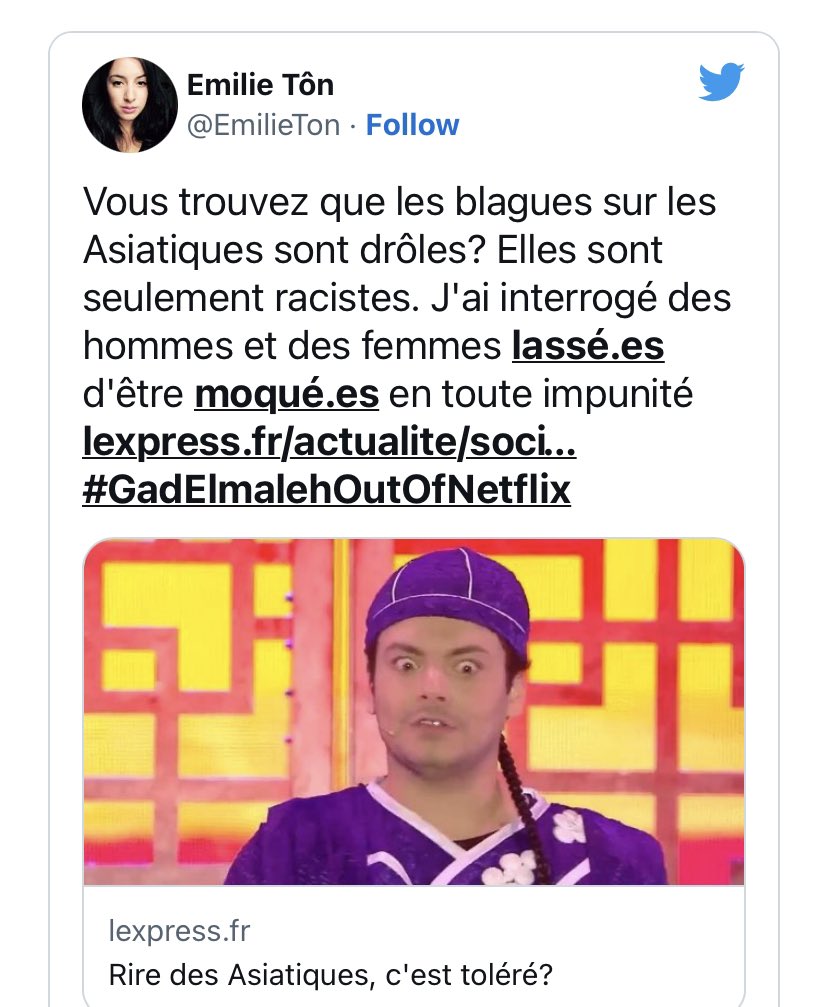 FNethanyahu's tweet photo. Signalez #MarcBlata faire du #YellowFace comme le #blackFace est un comportement raciste ! #marcblata se croit drôle ! Signalez en masse ! #SignalezBlata !#GadEkmaleh et #KevAdam avaient eux aussi dérapés avec un sketch!!#SoutienBooba 
Gad avait détourné une photo !🤬⬇️ https://t.co/TphXeAGz6a