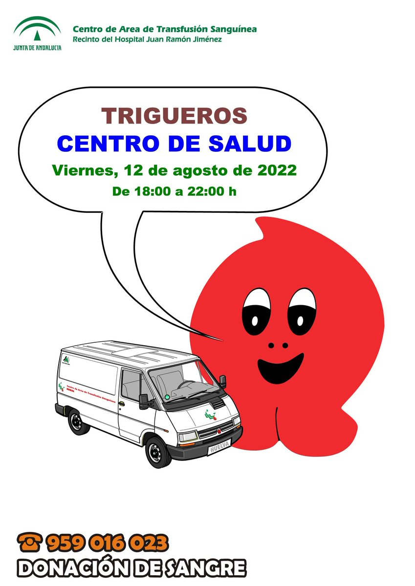 Ayto_Trigueros's tweet photo. 🩸💉DONACIÓN DE SANGRE EN TRIGUEROS 🩸💉
- Centro de Salud - VIERNES 12 DE AGOSTO DE 2022 - De 18:00 a 22:00 h.
¡Te esperamos!
#DonacionSangre #Huelva #Trigueros #DonantesTrigueros #Donantesdesangre #donantesdevida
@DonantesHuelva https://t.co/jRc8XoeL66