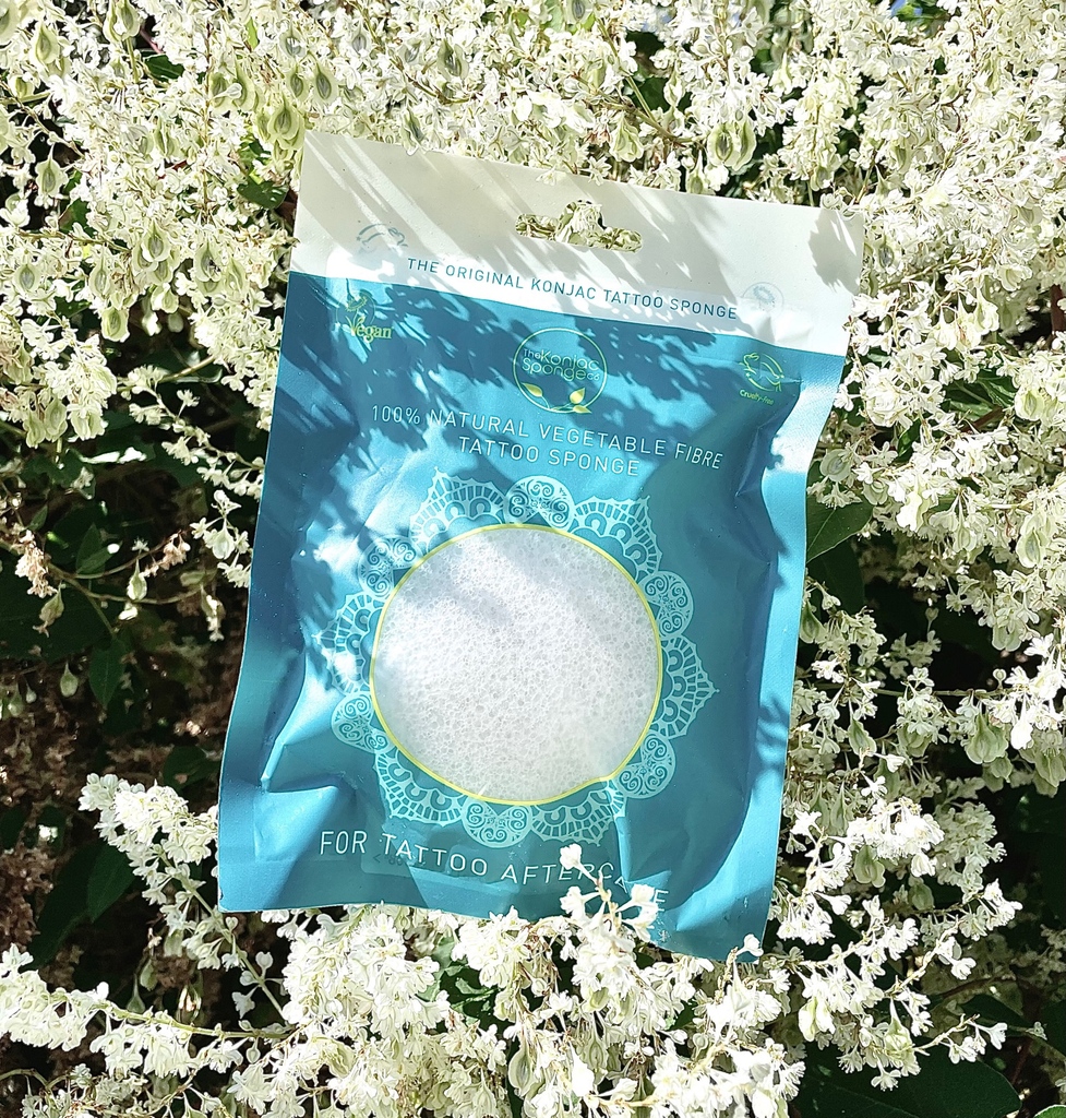 The Konjac Tattoo Sponge |  Gently cleanses your newly tattooed area without causing any irritation or damaging your new masterpiece. 🧑‍🎨