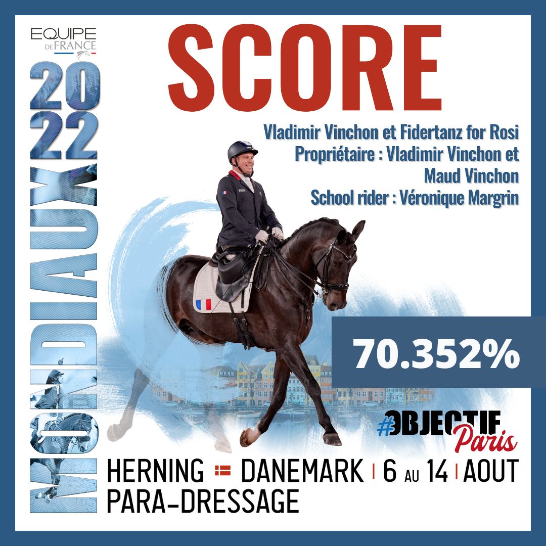 #mondiaux2022 #paradressage
Le premier Tricolore à entrer dans l'arène aujourd'hui, Vladimir Vinchon avec Fidertanz for Rosi -Grade IV, en termine de son premier test individuel avec 70.325% ! 🇫🇷🇫🇷🇫🇷 Bravo
Tous les résultats longinestiming.com/equestrian/202…
<a href="/herning2022/">Herning2022</a> #paradressage