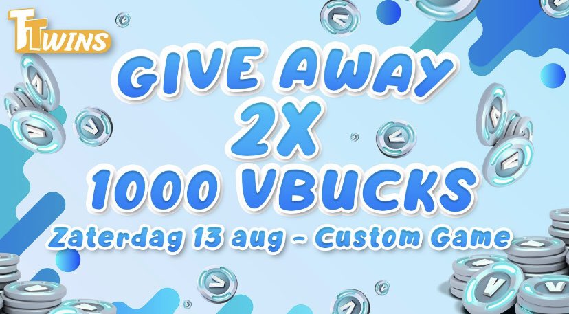 Ttwins11's tweet photo. GIVE-AWAY 2x 1000 V-Bucks🏆

Wat moet je doen?
https://t.co/dBnWLl4PRu deze post❤️
2.Volg TTwinsduo op Twitch &amp; Tiktok🏆
3.Tag 3 vrienden in dit bericht👇
4.Gebruik SAC: TTWINSDUO ✌️

Bekendmaking tijdens livestream op Twitch (zaterdag 19:30 uur)!

#winactie #giveaway #fortnite https://t.co/IZrd2WzA7X