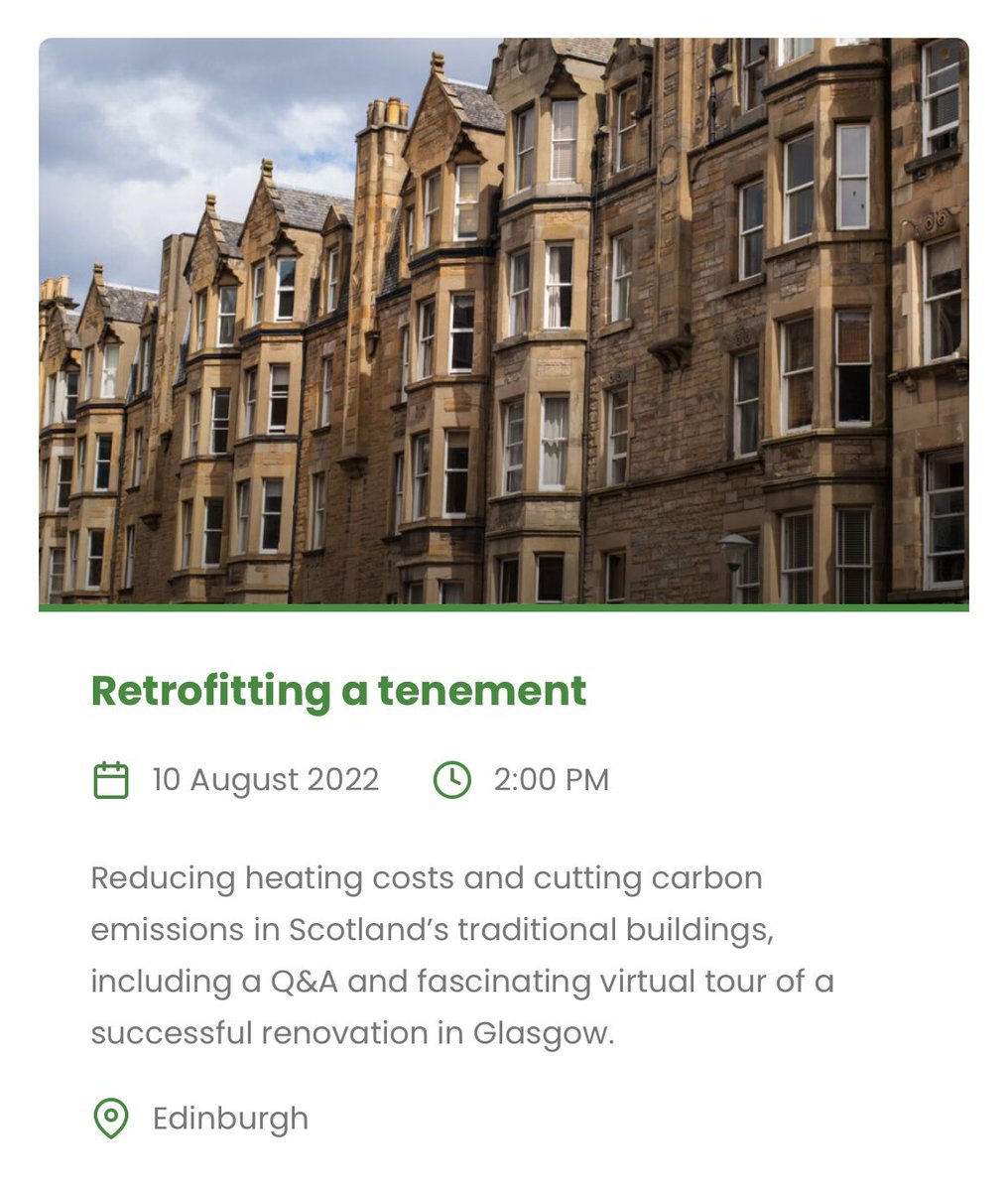 McKJohnA's tweet image. Today’s line up for the Green Home Festival (part of the Edinburgh Festival Fringe) is:
- Improving Energy Efficiency, 
Mitigating Climate Change &amp;amp; Retrofitting a Tenement.
All shows are FREE to attend. Full details &amp;amp; how to book at: greenhomefestival.co.uk/shows/