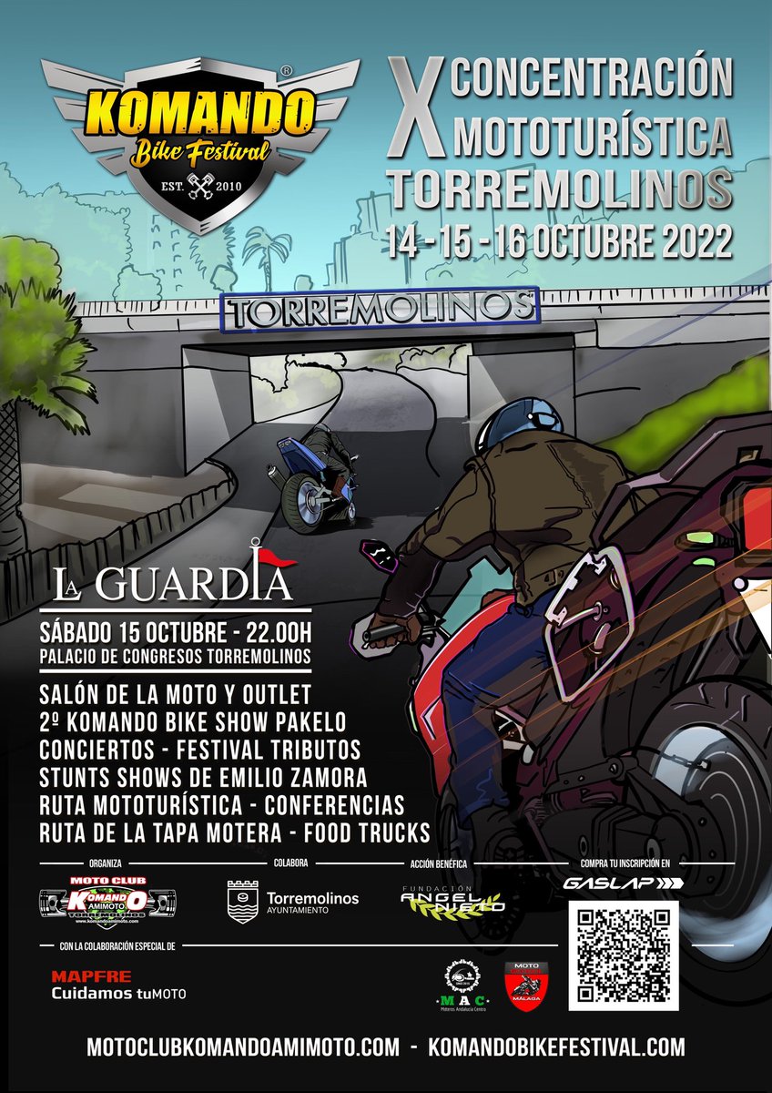 ⚠️Eventazo⚠️ KOMANDO BIKE FESTIVAL

Del 14 al 16 de octubre en Torremolinos uno de los mayores eventos del motor! Conciertos, bike show, espectáculos, Stunt <a href="/Emilio_Zamora/">Emilio Zamora</a> rutas, salón de la moto, food trucks…

Inscríbete ya con ventajas exclusivas en Gaslap.com