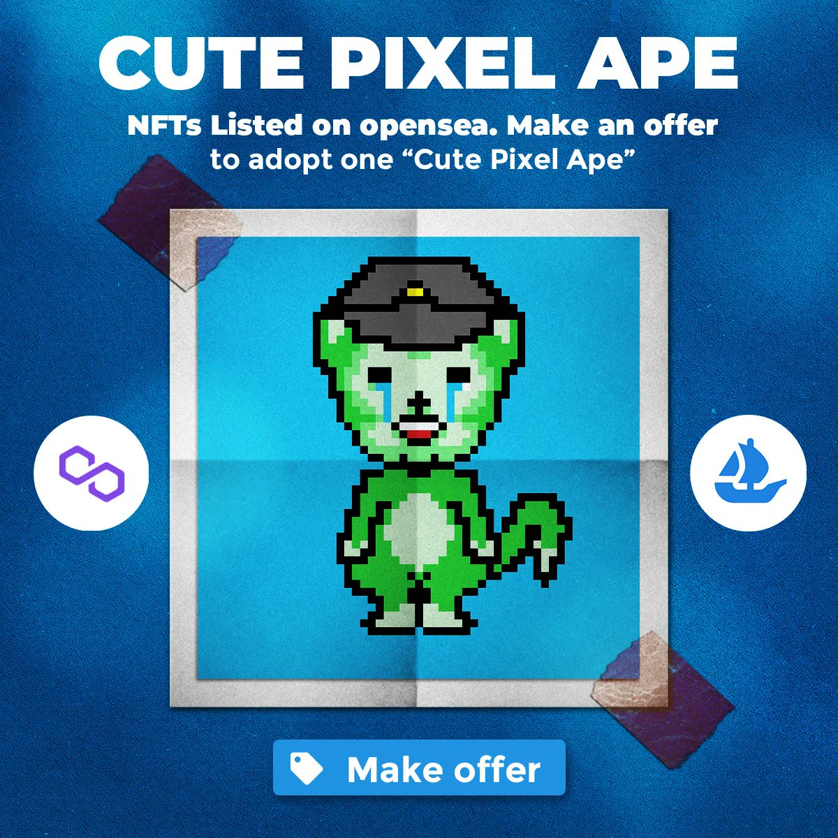 metaofly's tweet photo. Adopt one of Our Great Pixel Art Ape NFT from Opensea.
Search: "Cute Pixel Ape" on Opensea
Or visit https://t.co/yjiw2BVxRr
#NFT #NFTs #OpenSea #Metaofly #Ape #PixelApe #PixelApeNFT #ApeNFT https://t.co/d5xuqntdqe