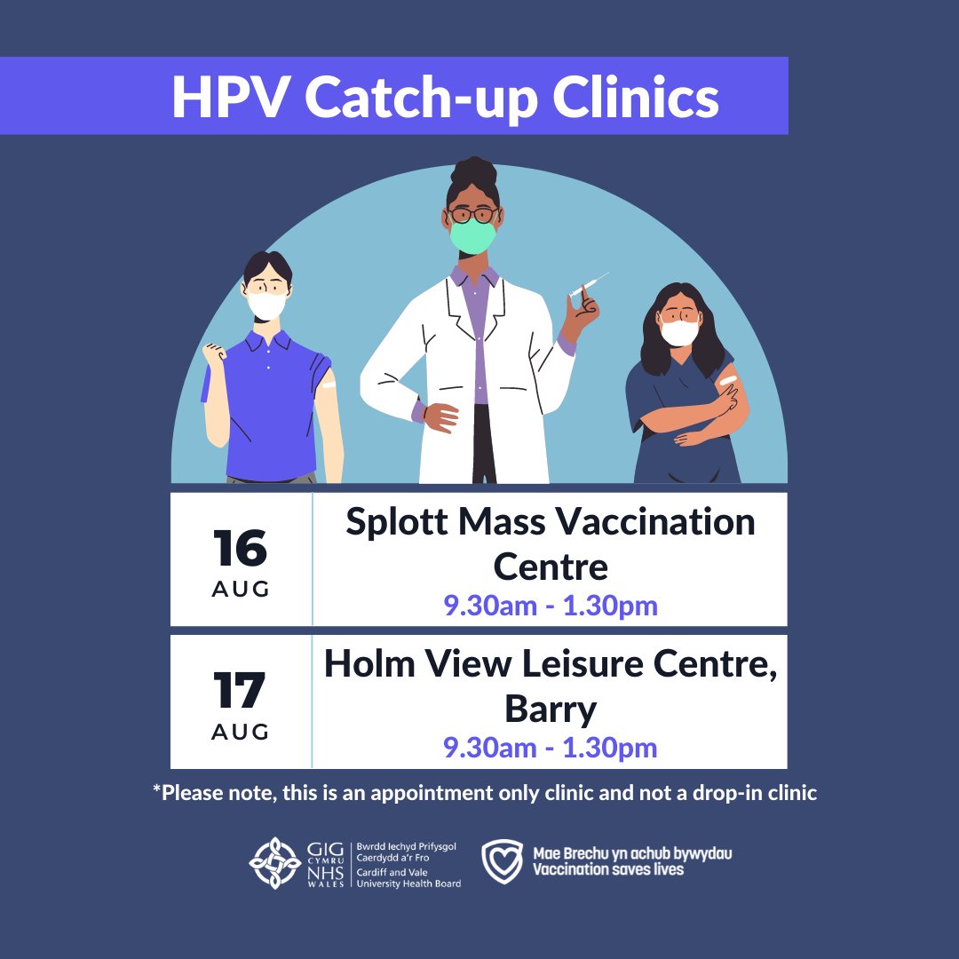 💉 The School Nursing Immunisation Team will be running catch-up clinics, for those children who will have missed their 1st or 2nd dose of the HPV vaccine in school.

📱 Please telephone 07969 732790 to arrange an appointment.