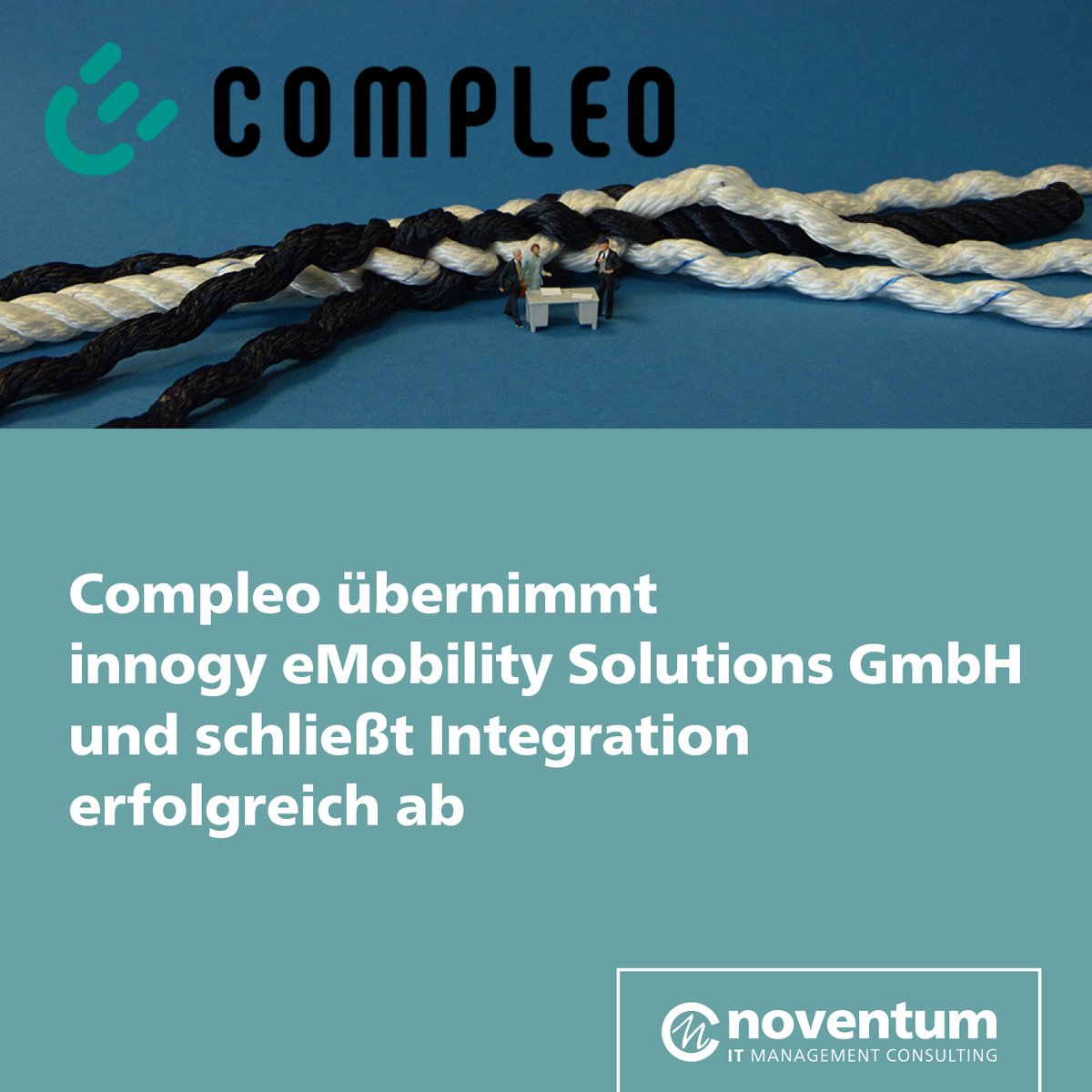 Mit Unterstützung der noventum Berater integrierte die <a href="/Compleo_CS/">Compleo</a> erfolgreich die innogy eMobility Solutions GmbH. Vorgehensmodell und Erfahrung unserer Berater waren der Garant für einen erfolgreichen Übergang. Die Story auf nc360°: ow.ly/1PKT50KfFsf