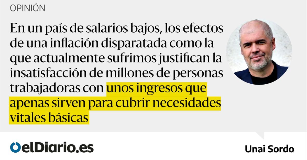 CCOO's tweet photo. ✍🏼 "En un país de salarios bajos, los efectos de una inflación disparatada como la que sufrimos justifican la insatisfacción de millones de personas trabajadoras con unos ingresos que apenas cubren las necesidades vitales básicas" 
🗣@UnaiSordo @ElDiarioES https://t.co/x7LNJttCfP https://t.co/WXQbxJ7EmN