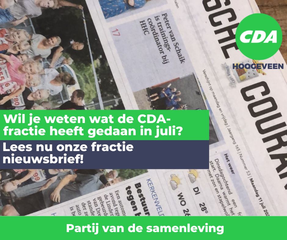 Ook in juli was de CDA-fractie volop aan het werk voor onze @GemHoogeveen. Zo zette de CDA-fractie zich in voor het bestrijden van lachgasgebruik en vroegen we aandacht voor rattenproblematiek in de Van Echtenstraat. 

Verder lezen in de nieuwsbrief? tinyurl.com/2p8kv3bk